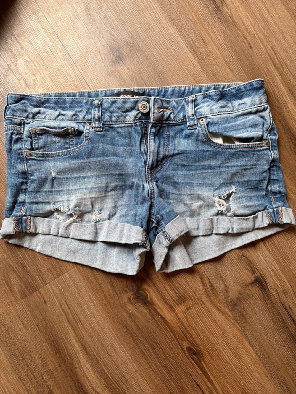 Express Light Blue Distressed Denim Shorts